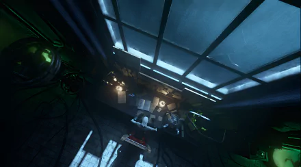 HD wallpaper of V Rising video game featuring a dark, atmospheric room with a large window, dimly illuminated by scattered light sources.