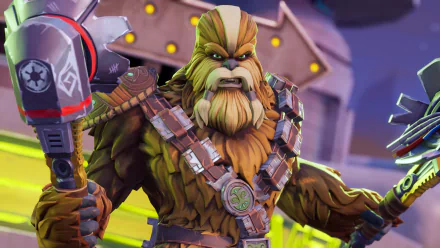 HD wallpaper of Chewbacca from the video game Star Wars: Hunters, showcasing the character in a dynamic, vivid background setting.