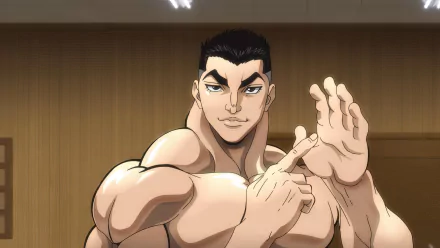 HD desktop wallpaper featuring anime character Katsumi Orochi from Baki Hanma, in a fighting stance with a determined expression.