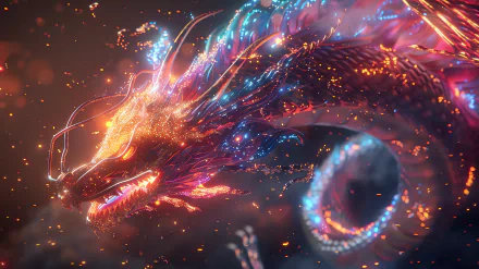 HD PC desktop wallpaper featuring a vibrant, glowing fantasy dragon with fiery and electric effects swirling around its serpentine body.