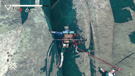 HD desktop wallpaper and background image of a climber in the video game Cairn, showcasing a character scaling a rocky surface with climbing gear.