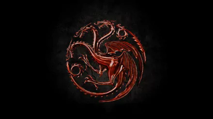 HD desktop wallpaper featuring the emblem of the 'House of the Dragon' TV show, depicting a red dragon sigil on a dark background.