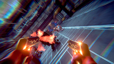 HD wallpaper featuring intense action from the video game Killer Bean, showing dual guns firing in a dynamic urban scene.