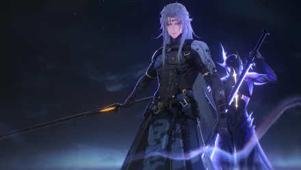 HD desktop wallpaper and background featuring Calcharo from the video game Wuthering Waves. A character with long hair and a sword stands in a dramatic pose in a dark, atmospheric setting.