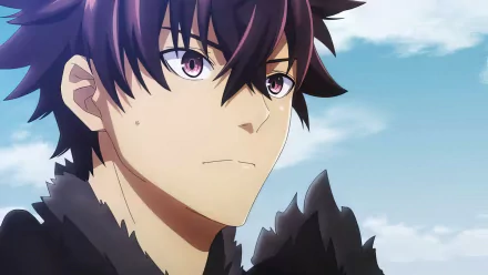 HD desktop wallpaper featuring a determined anime character from I Got a Cheat Skill in Another World and Became Unrivaled in The Real World Too, against a clear sky backdrop.