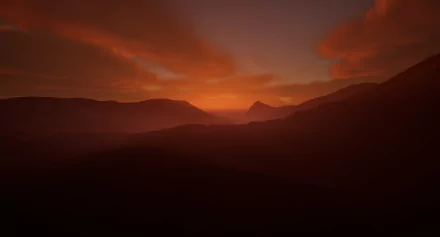 A red-hued dawn landscape from Assassin's Creed Shadows, rendered in stunning 4K Ultra HD for a PC desktop wallpaper and background.