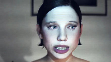 HD desktop wallpaper and background featuring a character from the video game Supernatural (2024) with a distressed expression, captured with a grainy overlay effect.