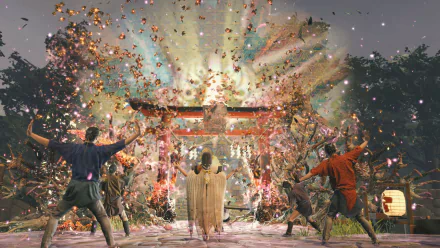HD desktop wallpaper and background image featuring elements from the video game Kunitsu-Gami: Path of the Goddess.