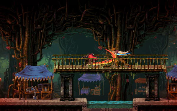 HD desktop wallpaper and background featuring a scene from the video game Gestalt: Steam & Cinder, showcasing an atmospheric, steampunk-like environment with characters on an elevated platform.