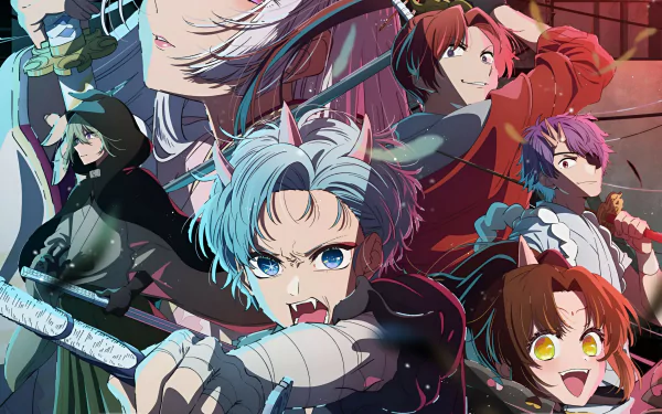 HD PC desktop wallpaper featuring vibrant anime characters from Oshi no Ko, showcasing dynamic poses and intense expressions in a dramatic, colorful scene.