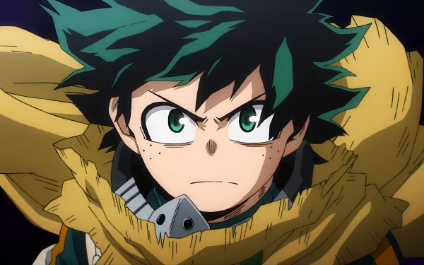Close-up of Izuku Midoriya from My Hero Academia in dynamic anime style, rendered in 4K Ultra HD for vibrant PC desktop wallpaper.