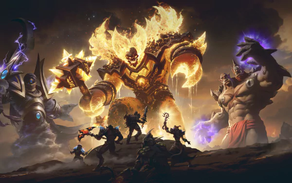 A dramatic HD wallpaper for World of Warcraft: The War Within featuring an epic battle scene with powerful characters.