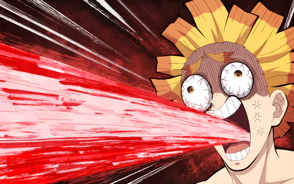 Anime-style 4K Ultra HD wallpaper featuring Zenitsu Agatsuma from Demon Slayer: Kimetsu no Yaiba with an exaggerated, intense facial expression and red energy blast.