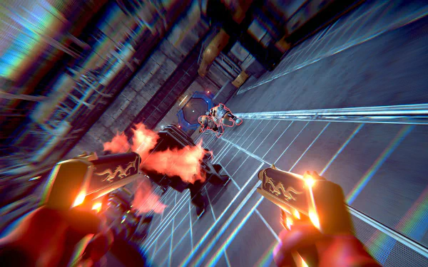 HD wallpaper featuring intense action from the video game Killer Bean, showing dual guns firing in a dynamic urban scene.