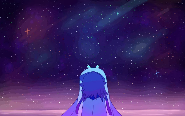 HD desktop wallpaper featuring Lapis Lazuli from the TV show Steven Universe gazing at a starry night sky filled with vibrant colors.