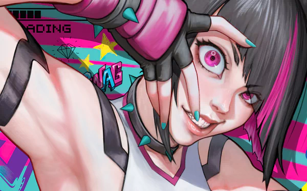 Juri from Street Fighter posed dynamically in vibrant colors, showcased in a 4K Ultra HD video game desktop wallpaper background.