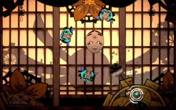 HD desktop wallpaper of Bo: Path of the Teal Lotus video game, featuring a serene scene with a central character and teal accents against a backdrop of delicate, artistic designs and muted colors.