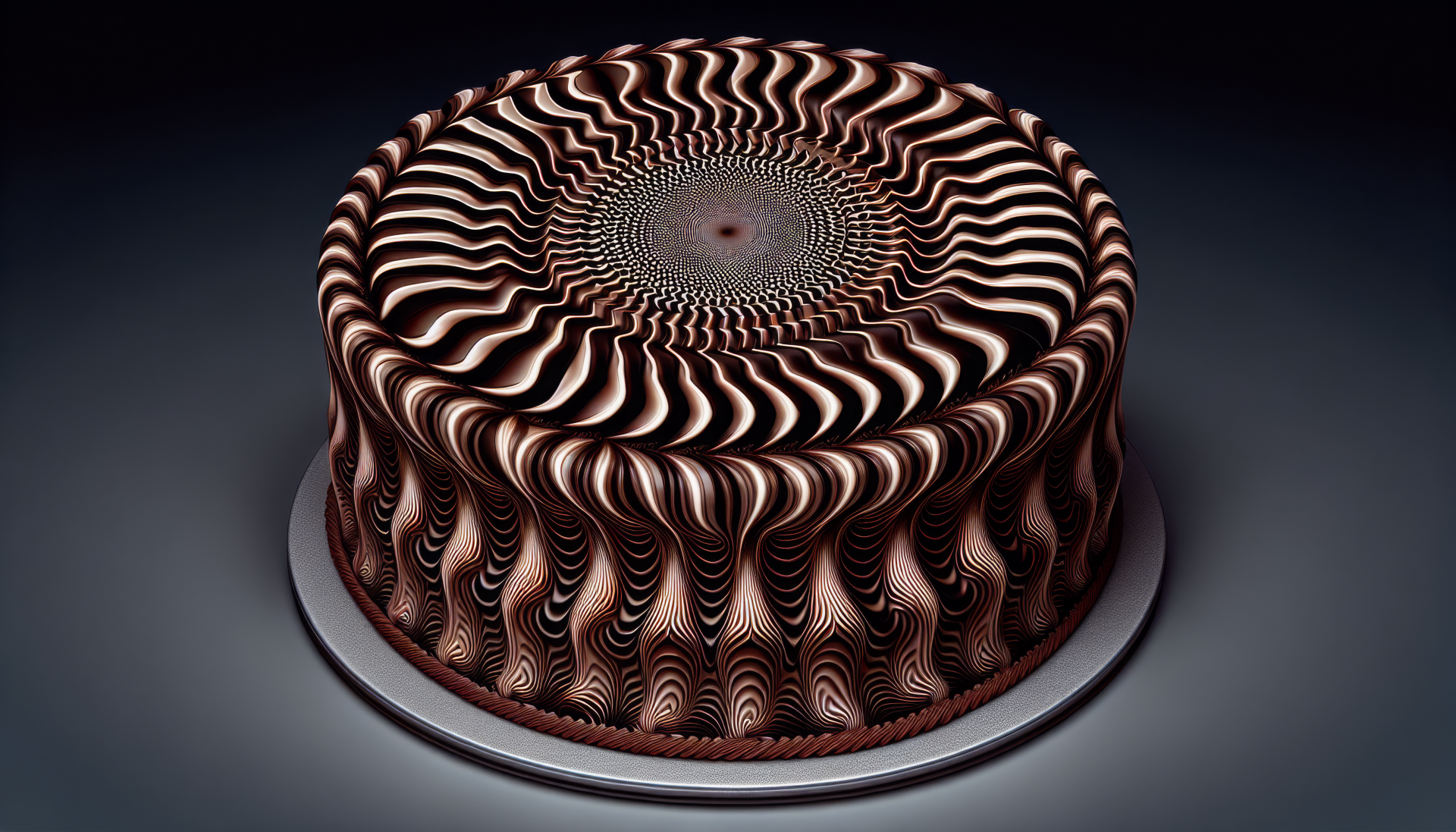 A rich chocolate cake displayed as a high-definition desktop wallpaper, showcasing its decadent layers and creamy frosting against a visually appealing background.