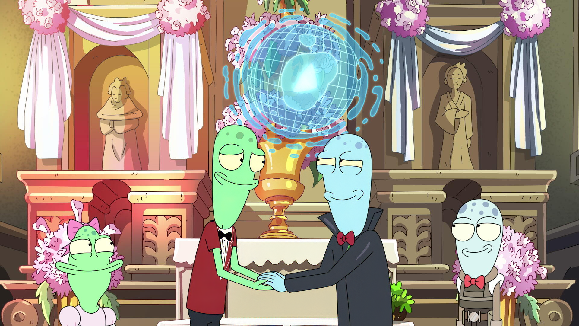 HD desktop wallpaper featuring characters from the TV show Solar Opposites, showcasing vibrant colors and dynamic designs that capture the show's unique style.