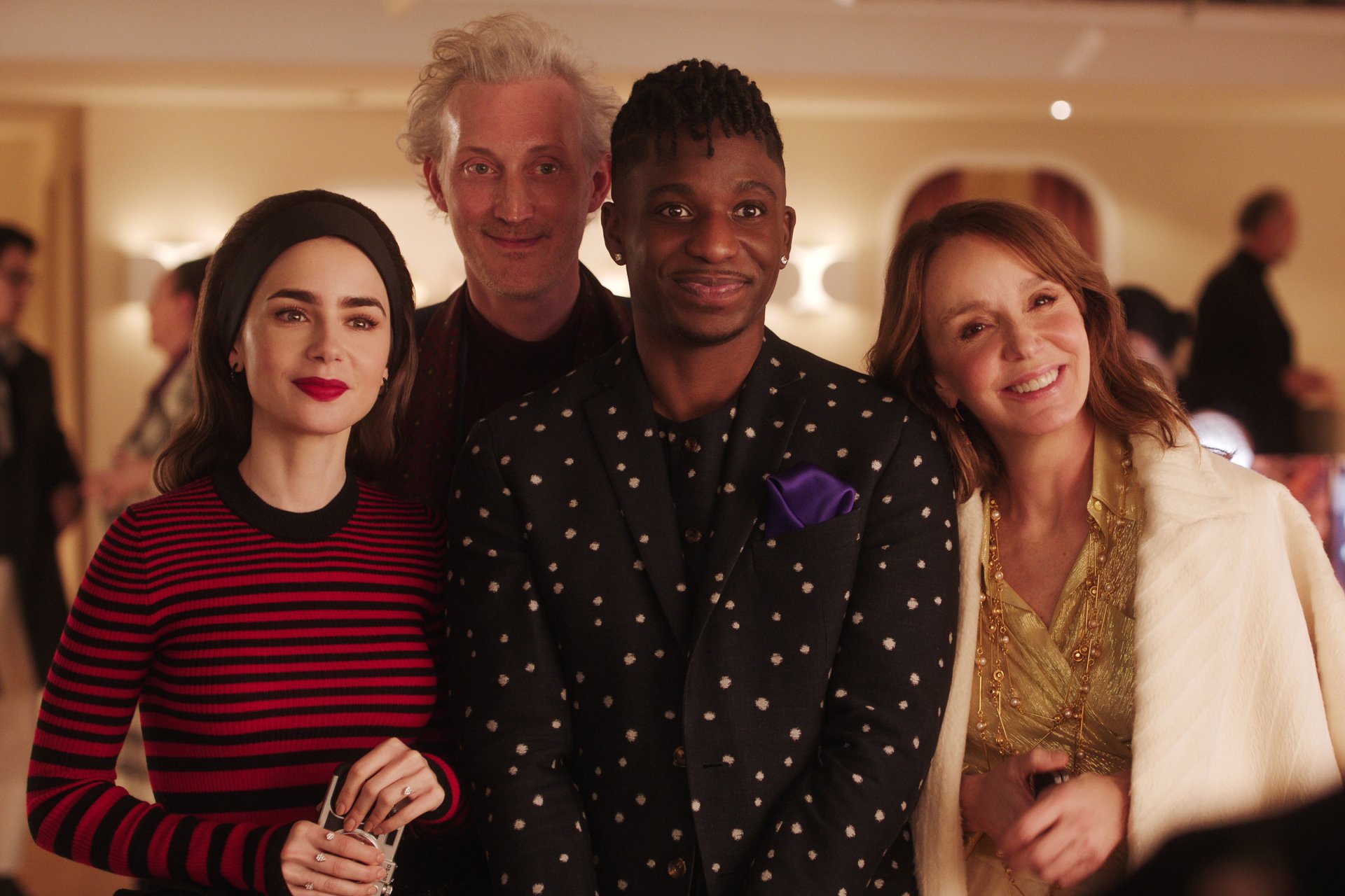 HD desktop wallpaper featuring elements from the TV show Emily in Paris, showcasing the series' vibrant aesthetic and charming Parisian flair.