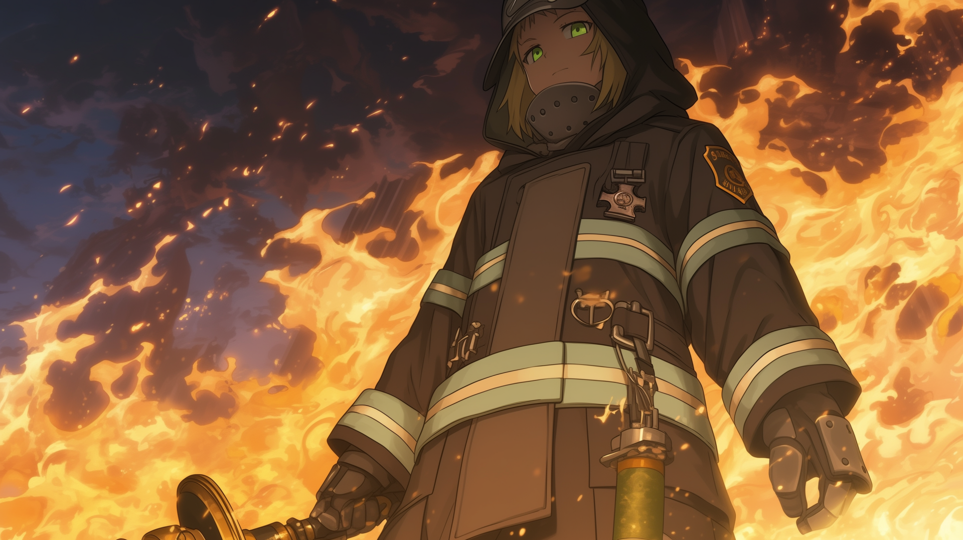 Anime-themed HD wallpaper featuring Arthur Boyle from Fire Force, showcasing dynamic visuals and vibrant colors for an engaging digital background.