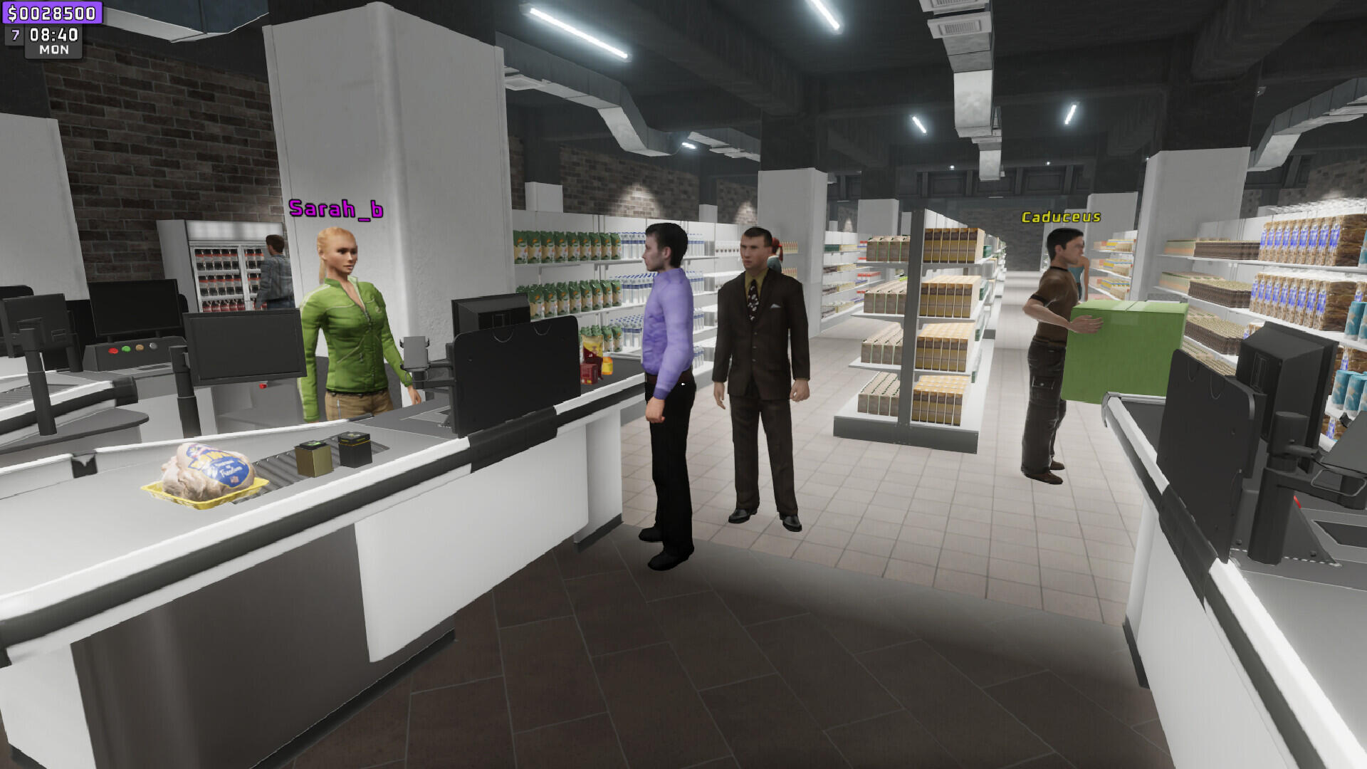 HD desktop wallpaper featuring a vibrant scene from the video game Supermarket Together, showcasing a lively supermarket environment.