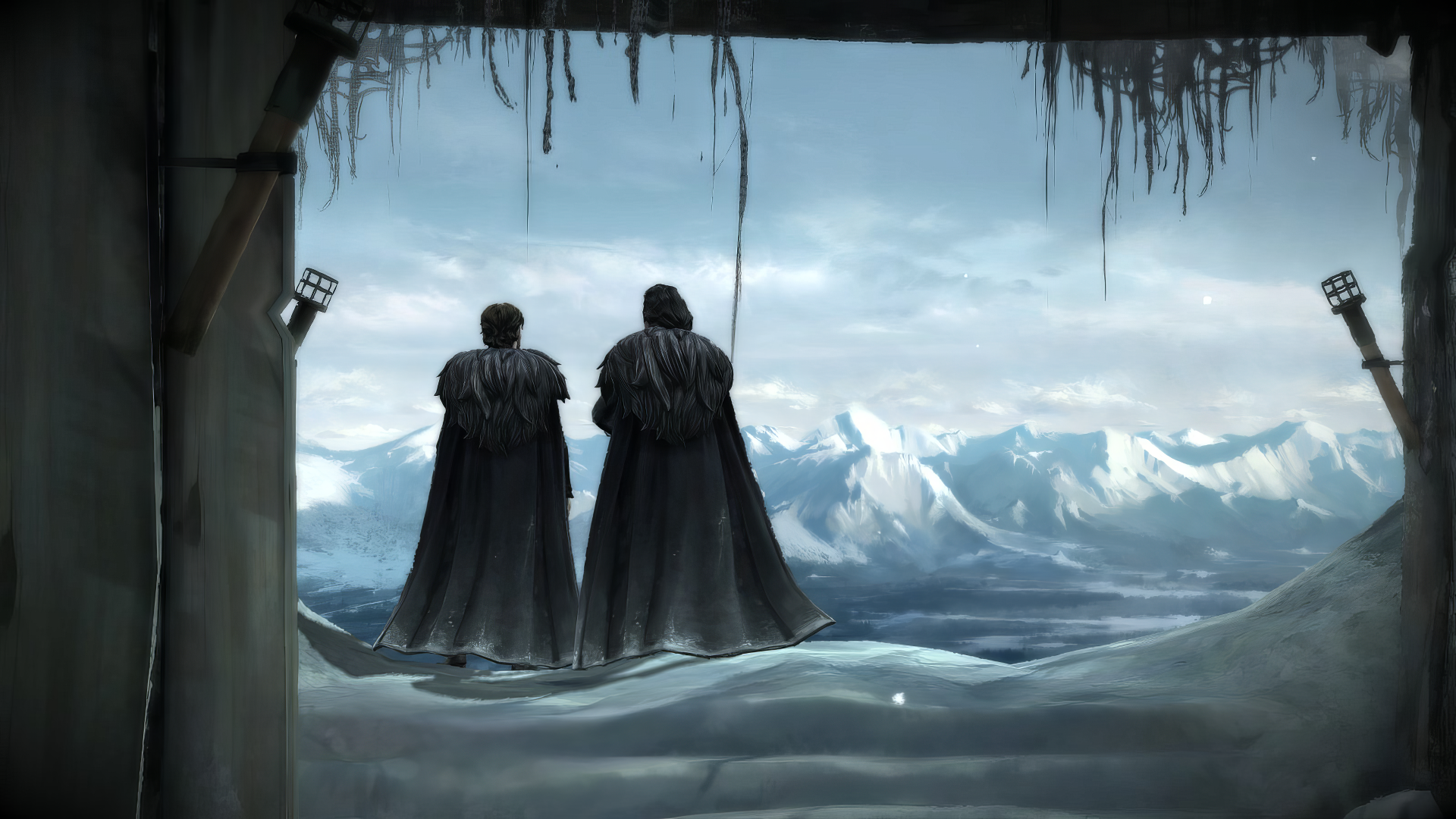 HD desktop wallpaper featuring Jon Snow from the TV show Game of Thrones, showcasing a striking and dramatic scene that captures the essence of the character.