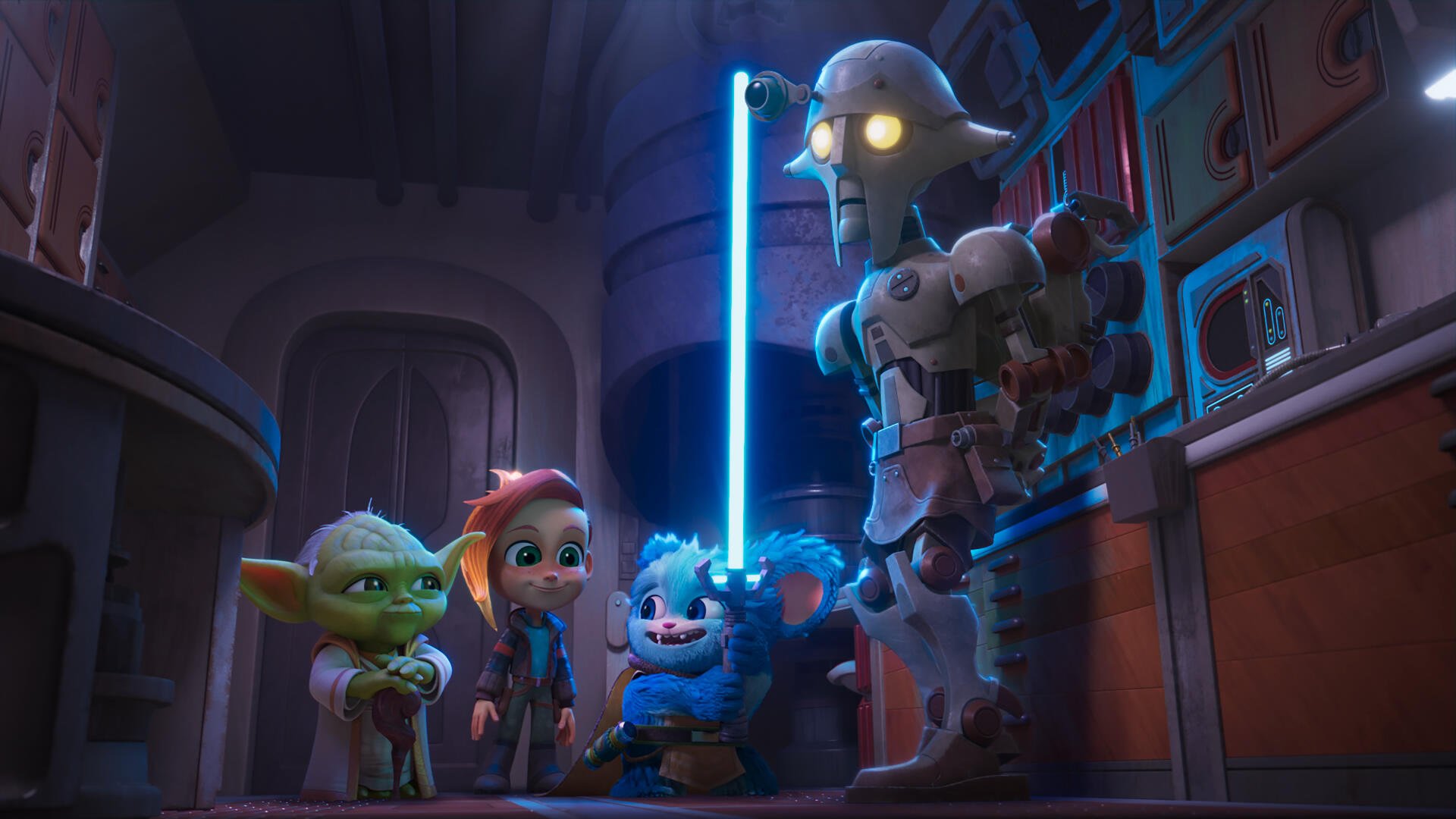 A dynamic 4K Ultra HD wallpaper featuring characters from the TV show Star Wars: Young Jedi Adventures, showcasing the vibrant universe of Jedi training and adventures.