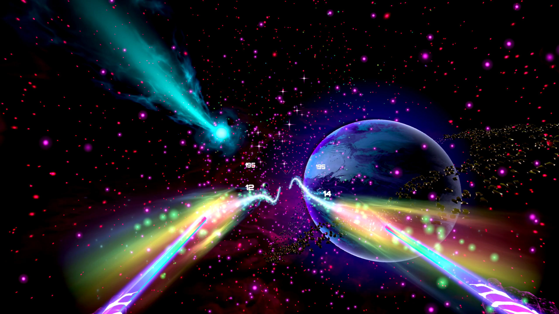 An HD PC desktop wallpaper featuring elements from the video game Starwave, designed to enhance your gaming setup with vibrant imagery and bold aesthetics.