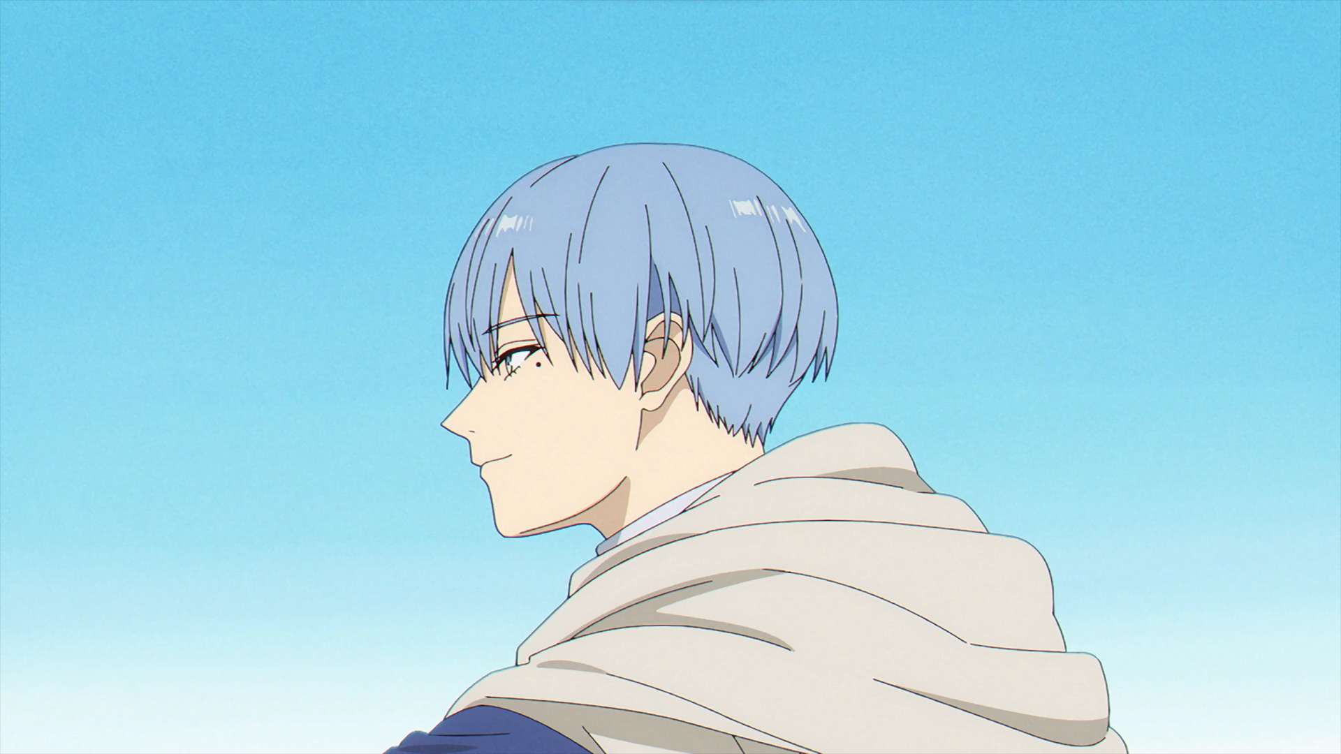 Himmel from Frieren: Beyond Journey's End against a clear blue sky, featured in an HD PC desktop wallpaper and background.