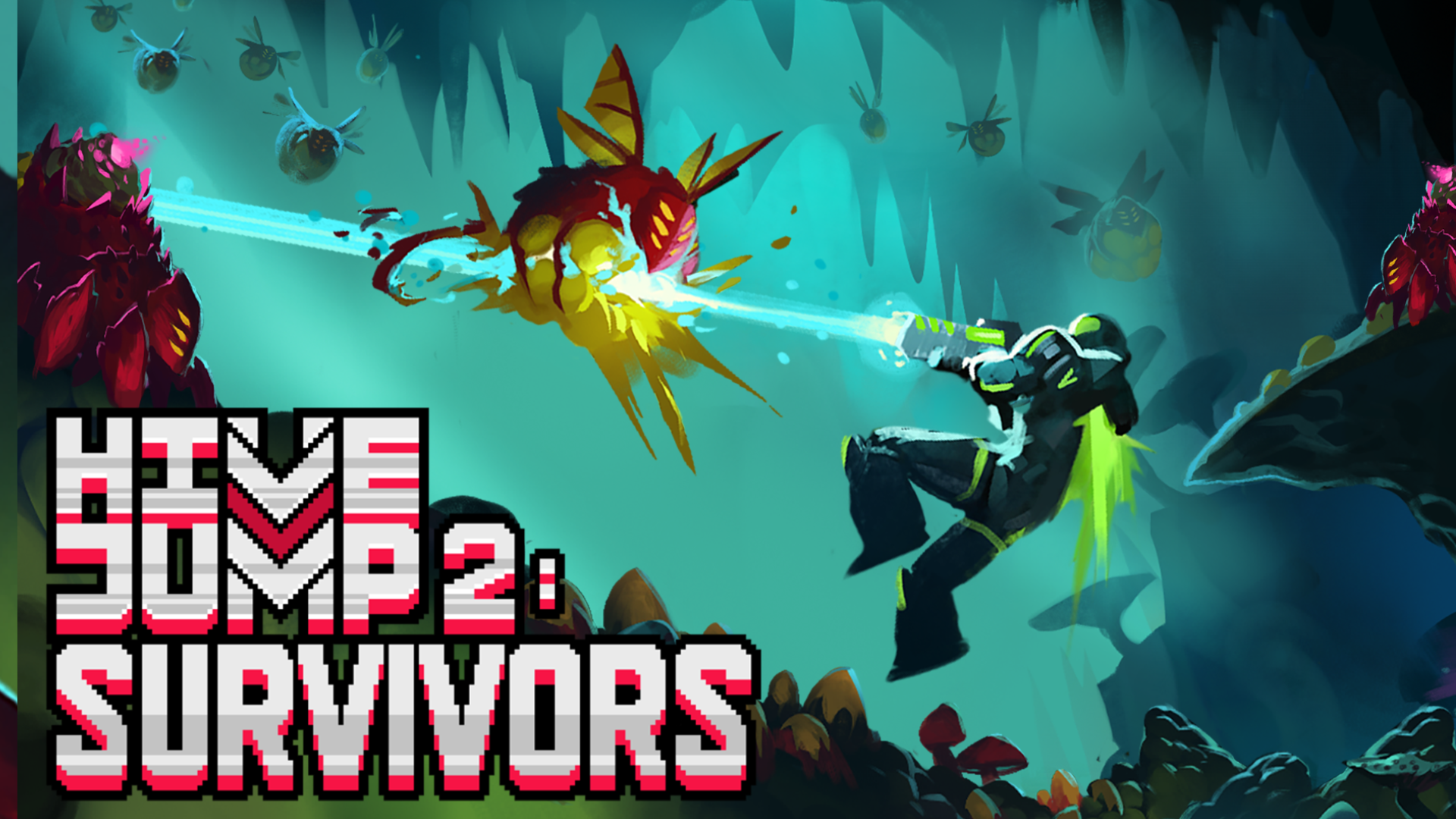 A dynamic HD wallpaper for Hive Jump 2: Survivors, depicting a fiery monster amidst an intense scene, capturing the thrilling essence of the video game.