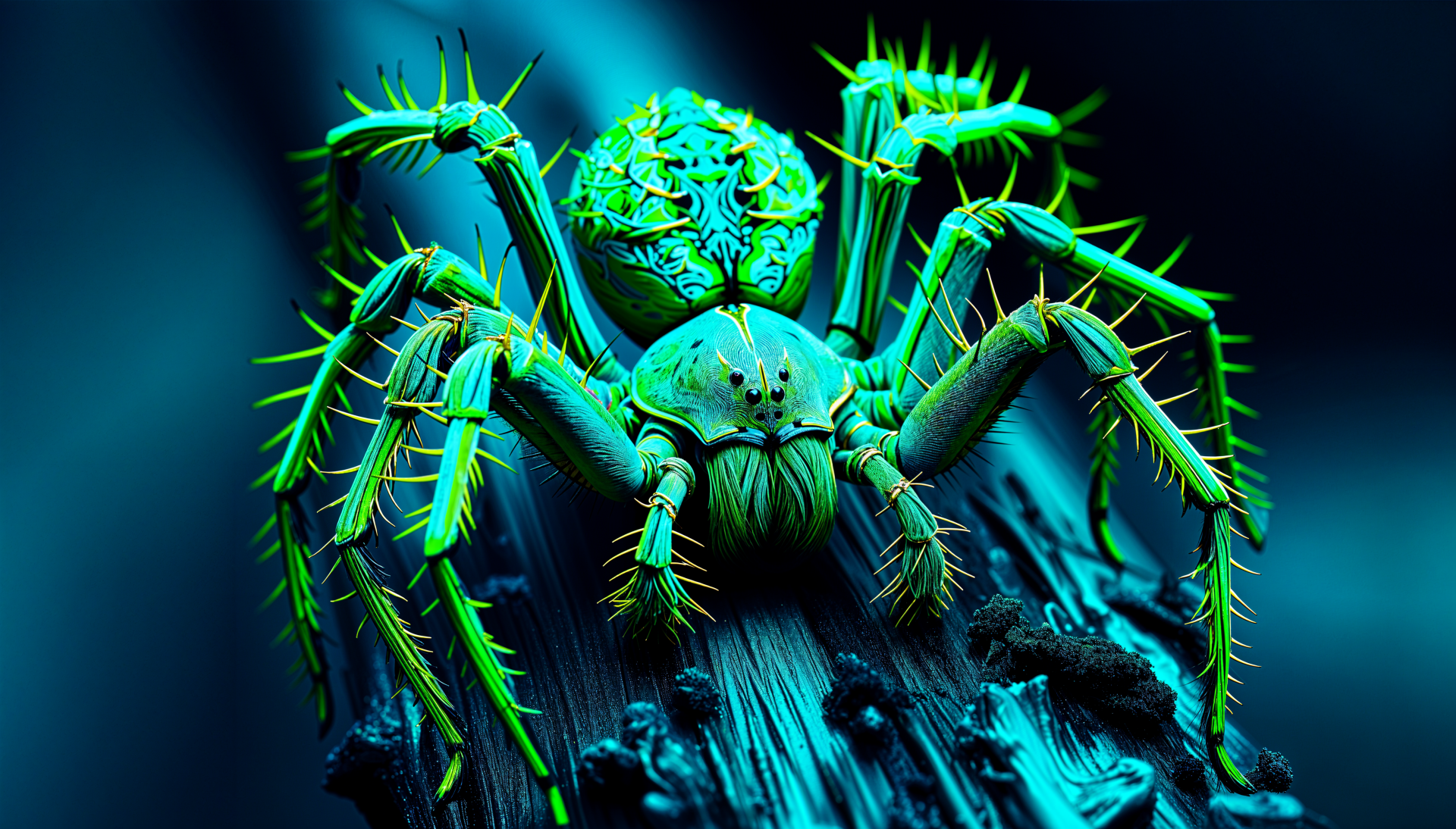 A striking close-up of a vividly colored spider with intricate details, set against a dark background, creating an engaging 4K Ultra HD desktop wallpaper.