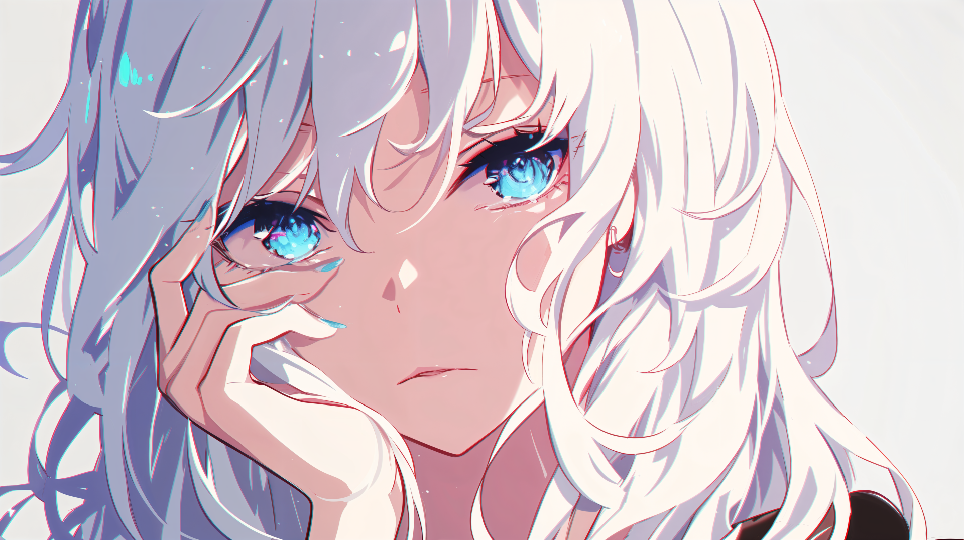 A stunning anime artwork featuring a character with long, flowing white hair and striking blue eyes, designed as a 4K Ultra HD PC desktop wallpaper and background.