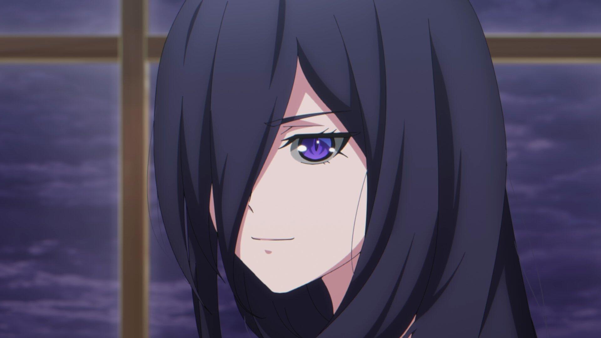 Anime wallpaper featuring a character from The Strongest Magician in the Demon Lord's Army was a Human, showcasing her with long dark hair and striking purple eyes.