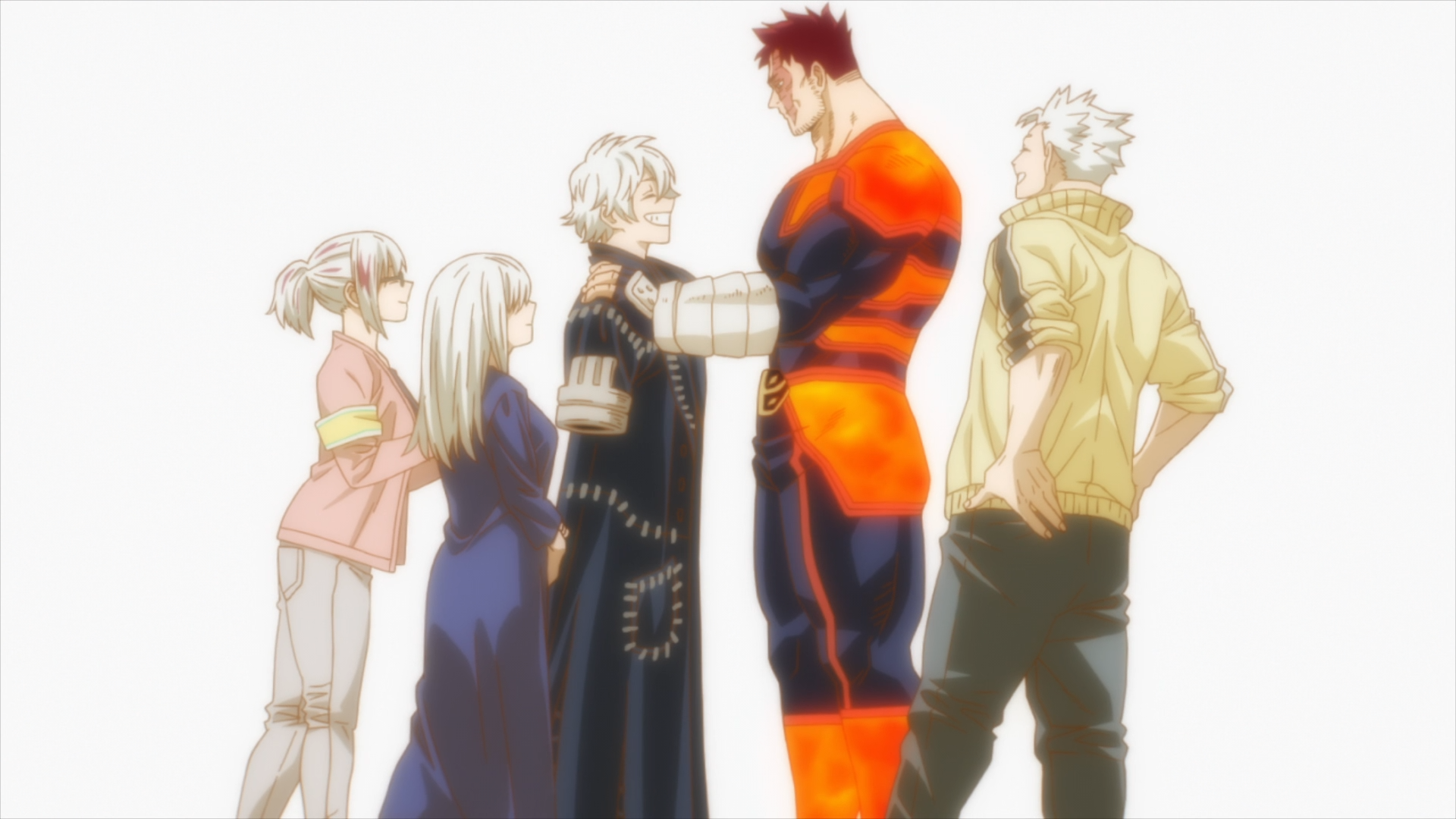 HD PC desktop wallpaper featuring anime characters from My Hero Academia standing in a row against a white background.