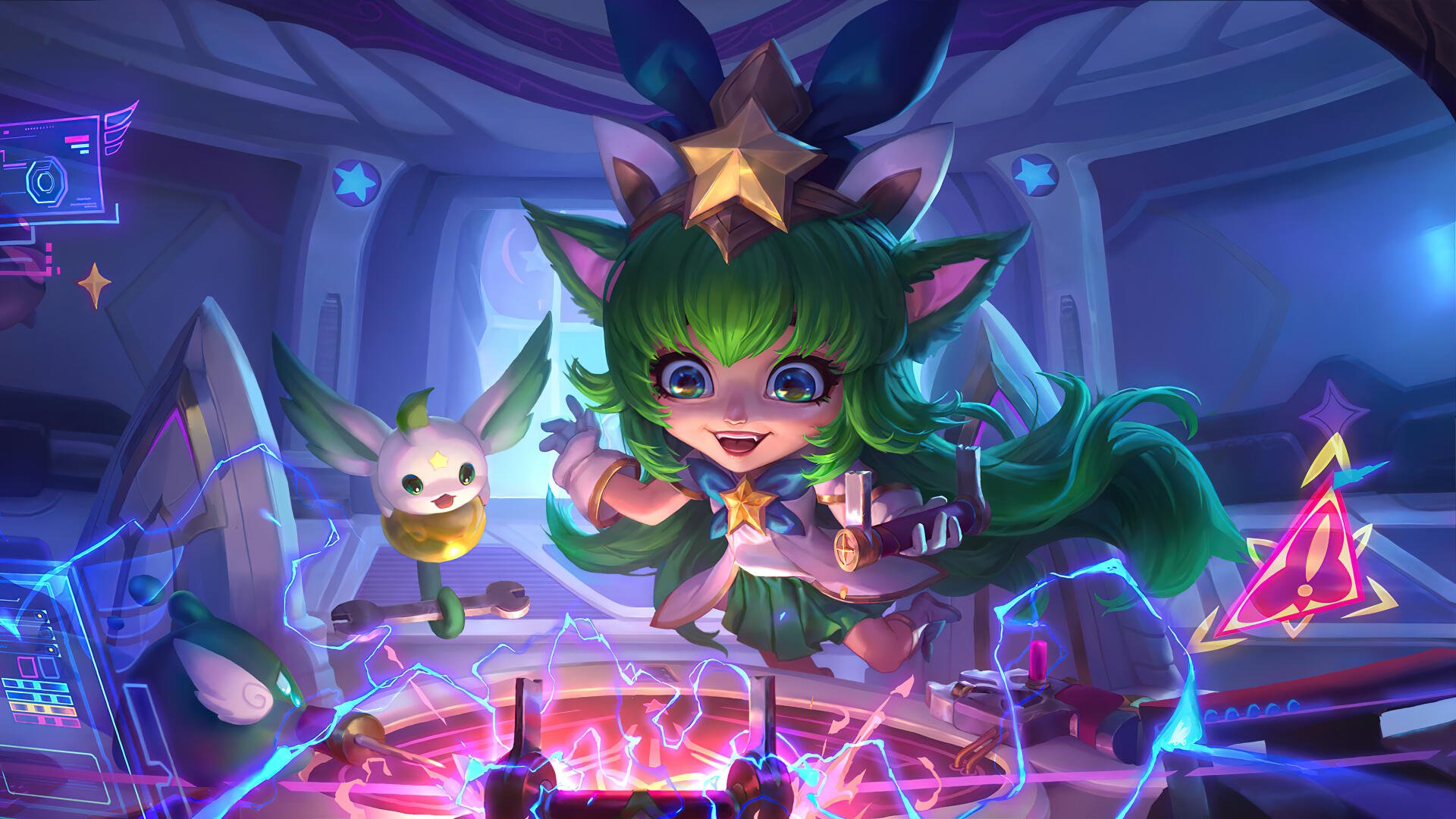 Vibrant 4K Ultra HD wallpaper featuring Lulu from League of Legends, joyfully casting spells alongside her companion in a whimsical, colorful environment inspired by Legends of Runeterra.
