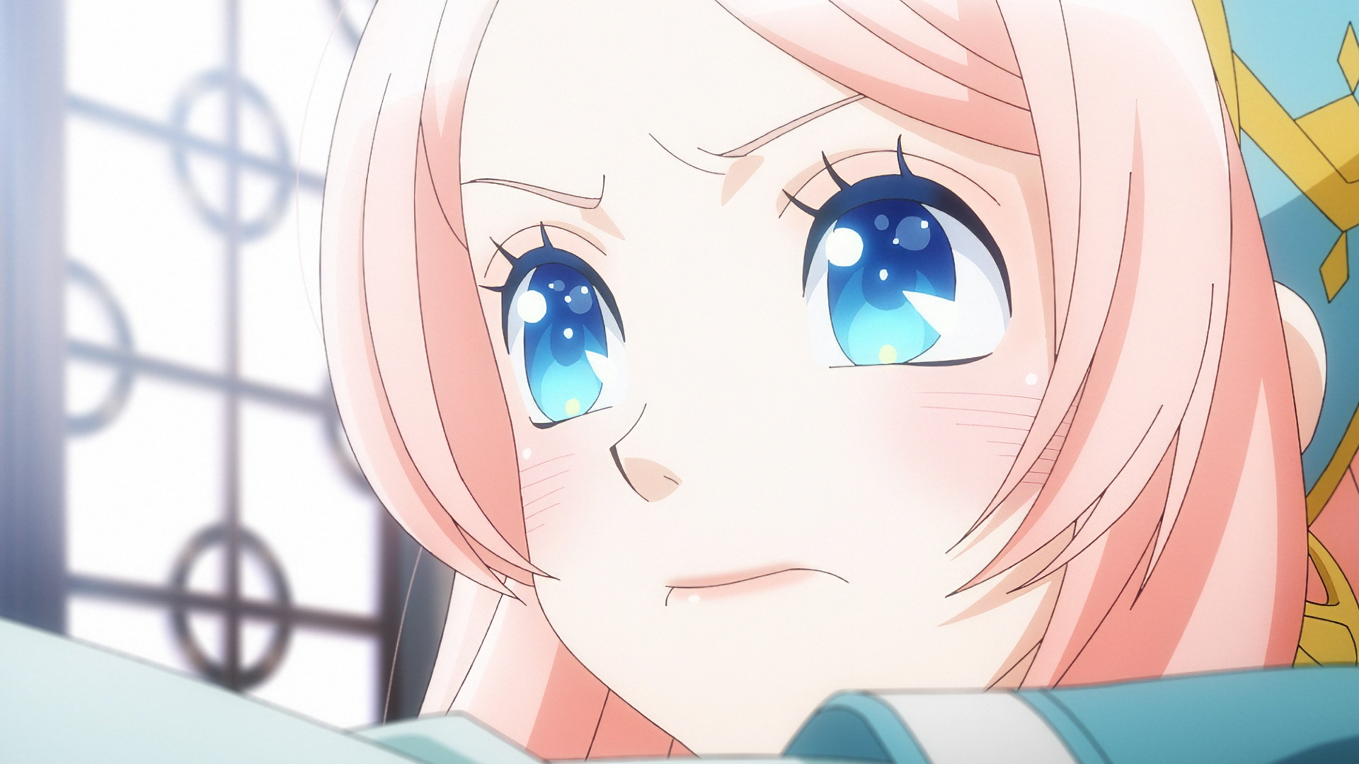 A high-definition desktop wallpaper featuring Nina from The Starry Bride, showcasing her intense expression and striking blue eyes against a decorative background.