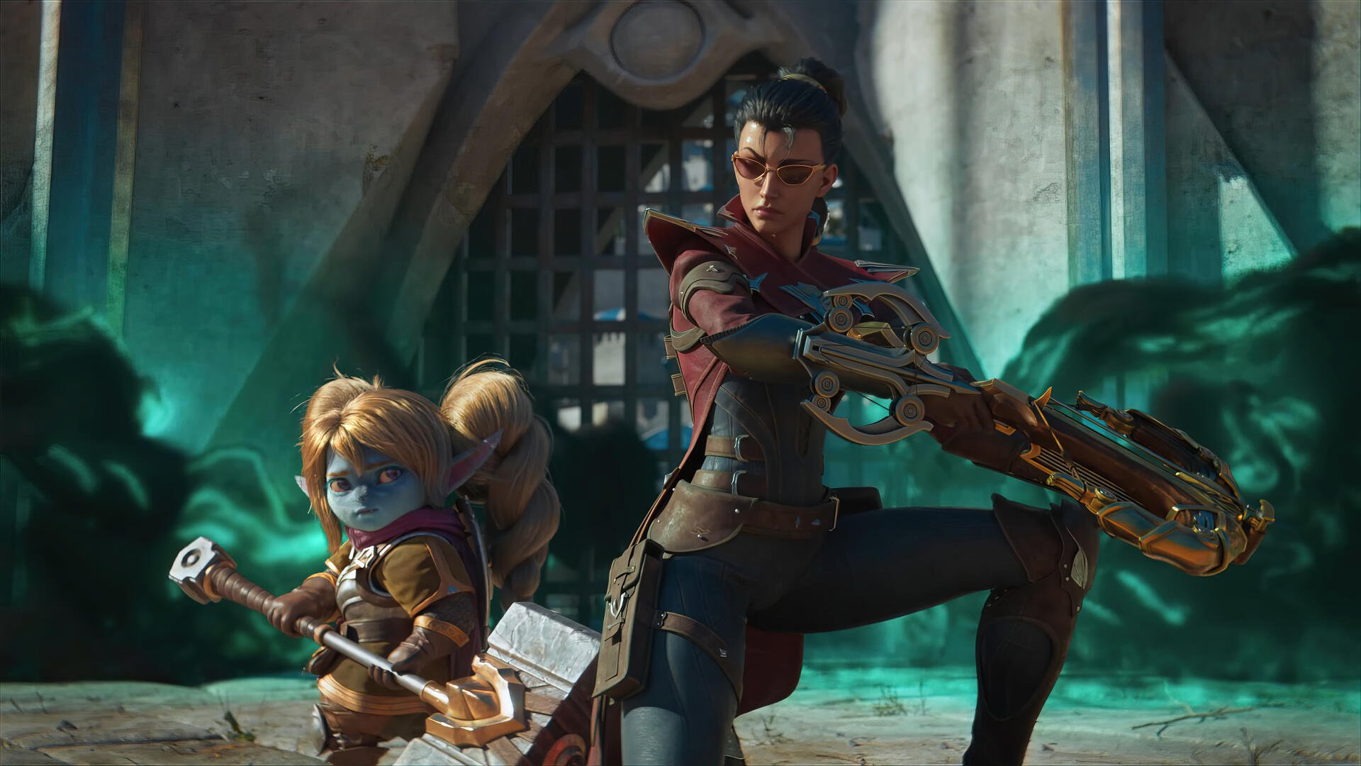 A dynamic 4K Ultra HD wallpaper featuring Poppy and Vayne from League of Legends, showcasing their fierce poses against a mystical backdrop.