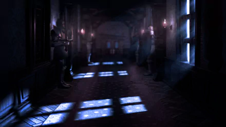 A spooky scene from Luigi's Mansion 2 captured in a high definition desktop wallpaper, featuring eerie lighting and mysterious atmosphere.