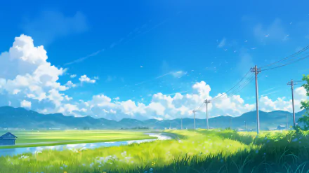 A stunning anime landscape inspired by *Weathering with You*, featuring a vibrant sky. This HD wallpaper is a beautiful backdrop for any desktop.