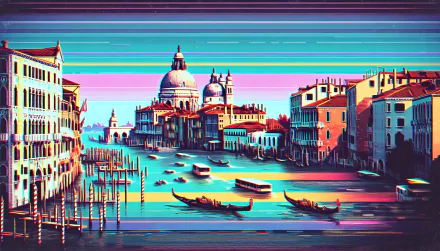 A vibrant HD wallpaper of Venice, showcasing the iconic canals, gondolas, and historic architecture, enhanced with colorful artistic effects and a dreamy atmosphere.