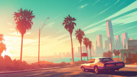 HD desktop wallpaper featuring dynamic scenes inspired by the Grand Theft Auto video game, showcasing vibrant colors and striking visuals for gamers.