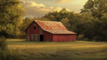 A vibrant red rustic barn stands against a clear sky, capturing the essence of countryside charm. This HD image serves as a stunning desktop wallpaper and background.