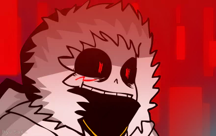 A high-definition wallpaper featuring Cross!Sans from the video game Undertale, characterized by a distinctive spiky appearance and a menacing grin against a vibrant red background.