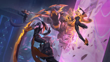 A vibrant HD desktop wallpaper featuring characters Zeri, Renekton, and Lucian from League of Legends, capturing the dynamic essence of the video game.