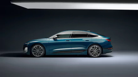 A sleek Audi S6 E-Tron is prominently featured in this HD desktop wallpaper, showcasing its modern design and innovative features against a stylish backdrop.