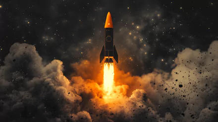A stunning HD desktop wallpaper capturing the excitement of a rocket launch, showcasing dynamic colors and dramatic movement against a clear sky.