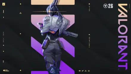4K Ultra HD Valorant PC wallpaper: Vyse (Valorant) shown from behind in futuristic armor against a purple chevron backdrop with a vertical Valorant logo.