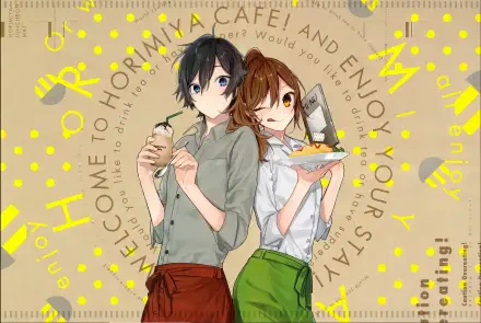 HD desktop wallpaper featuring Izumi Miyamura and Hori Kyouko from the anime Hori-san To Miyamura-kun, capturing their vibrant personalities in a colorful backdrop.