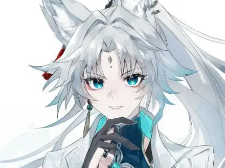 A captivating HD wallpaper featuring Feixiao from the video game Honkai: Star Rail, showcasing her striking silver hair and vibrant blue eyes against a clean background.
